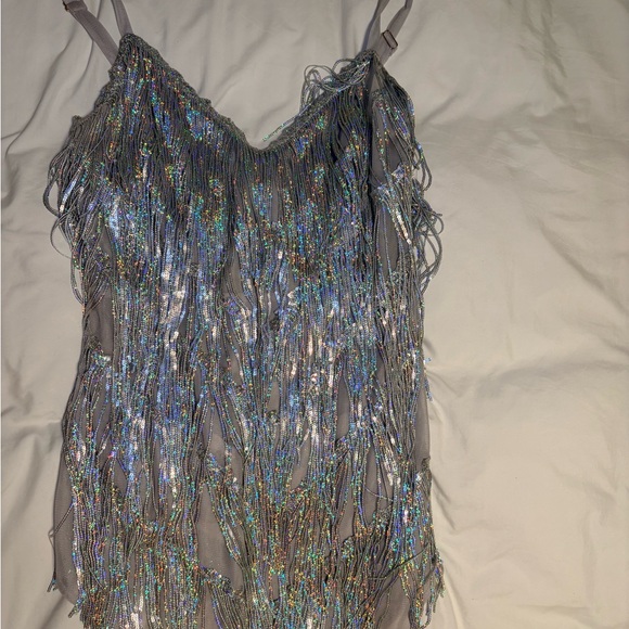 Amazing Lace Shimmering Silver Dress - Picture 8 of 9